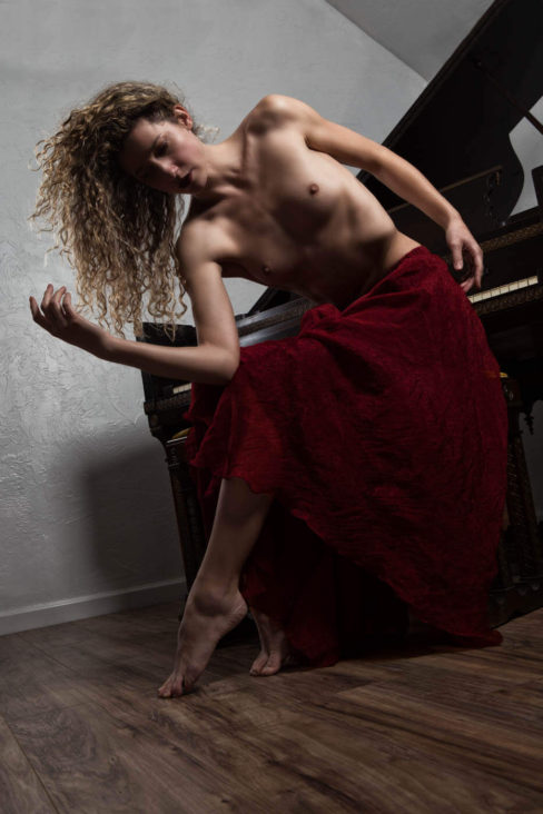 Vivian Cove is topless in red dress