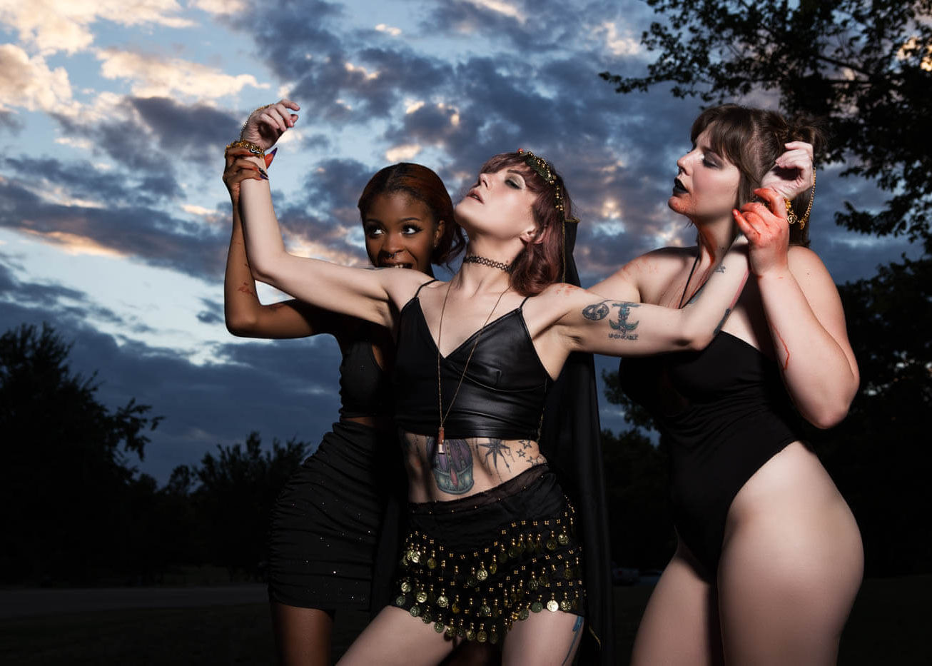 Image of Saturn, Birdie and Kody during a spooky shoot