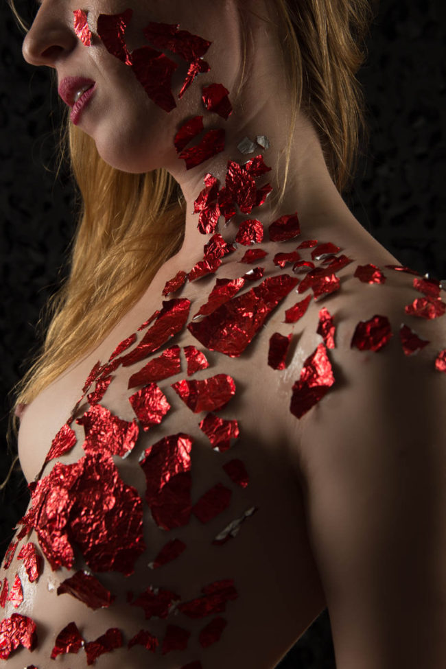 Sweet Pea wearing red aluminum