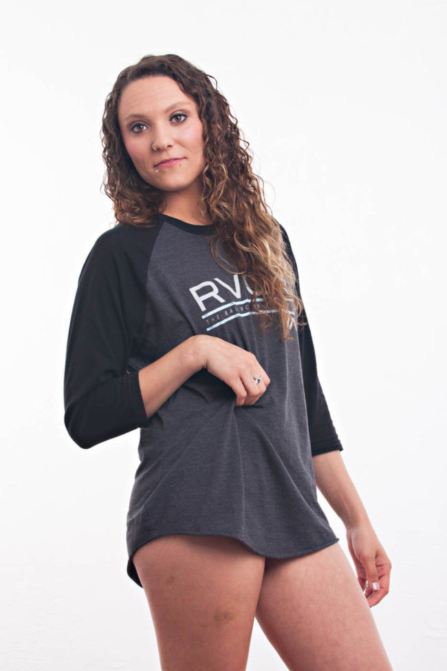 Montana H wearing just her shirt