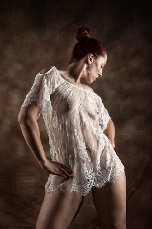 Boudoir image of Red Tango in nightie