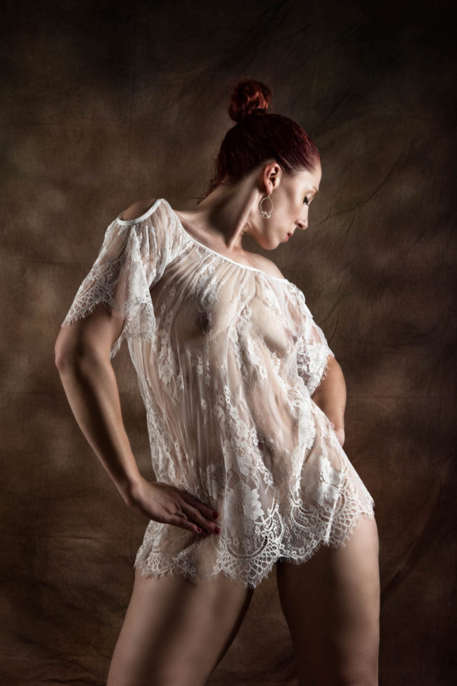 Boudoir image of Red Tango in nightie