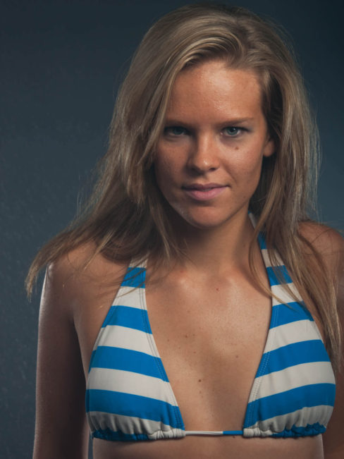 Shelby Wolf in striped bikini